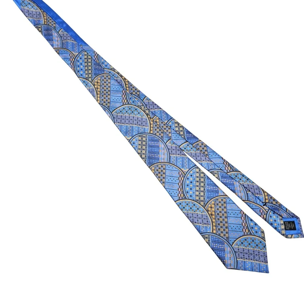Ermenegildo‎ Zegna Quindici Tie Mens OS Blue Geometric Mosaic Silk Made in Italy